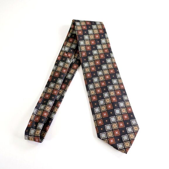Chereskin Black Tan Brown Geometric Polyester Short Tie‎ - Picture 6 of 6